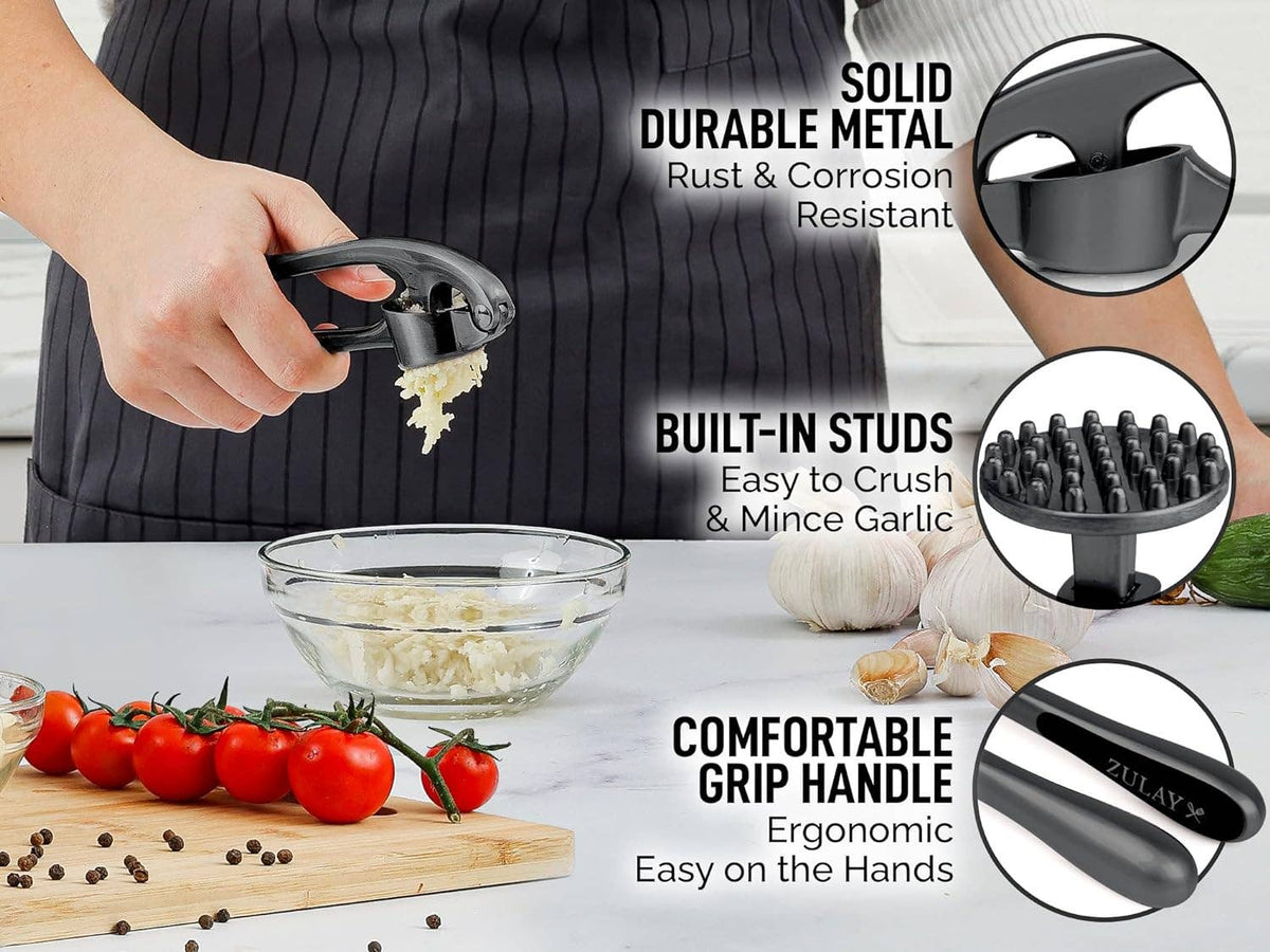 Garlic Press with Silicone Peeler and Brush