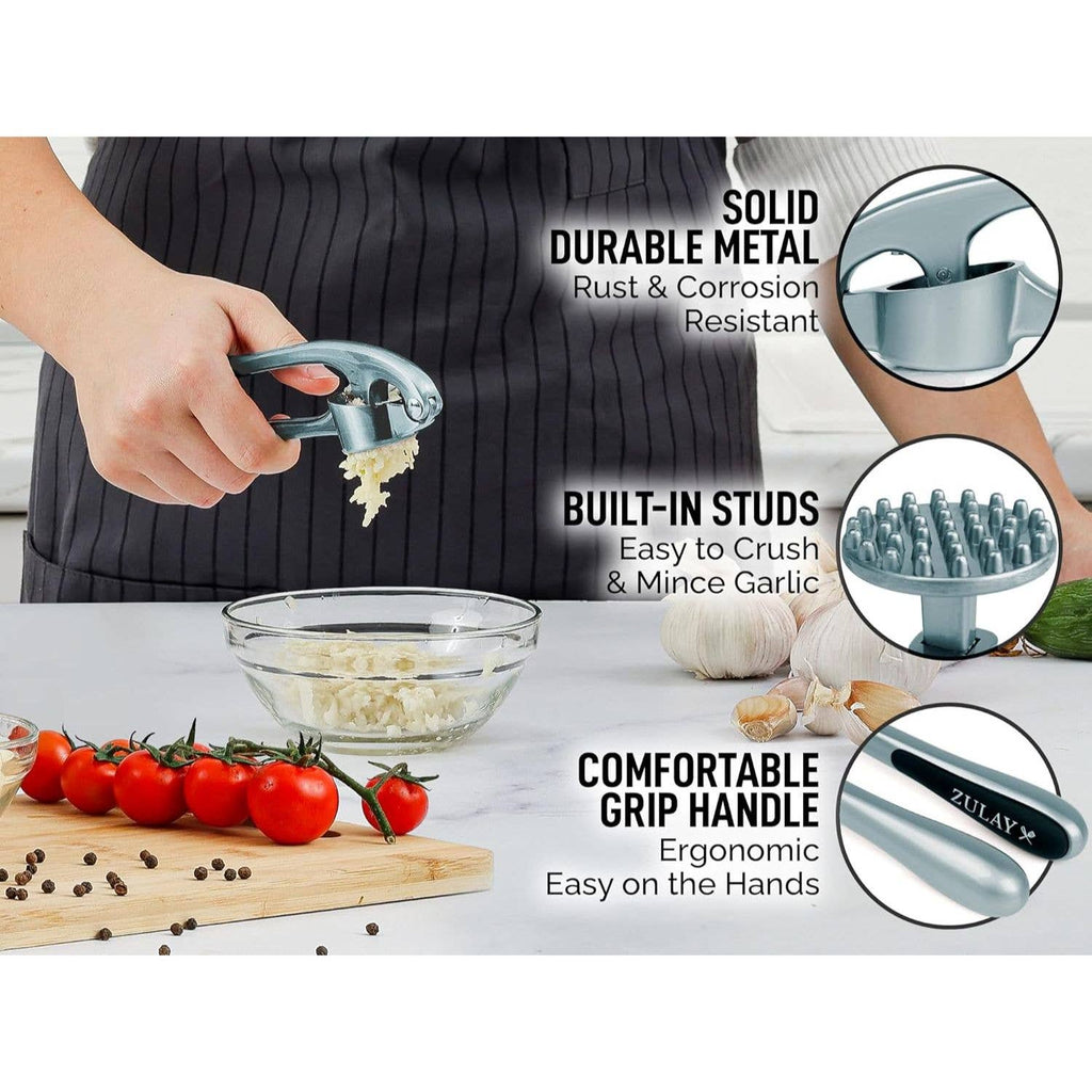 Garlic Press with Silicone Peeler and Brush