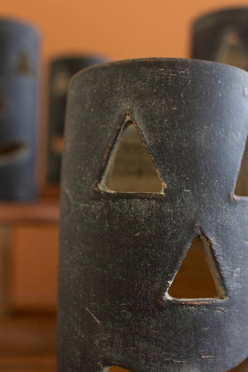 TALL BLACK CLAY JACK-O-LANTERN