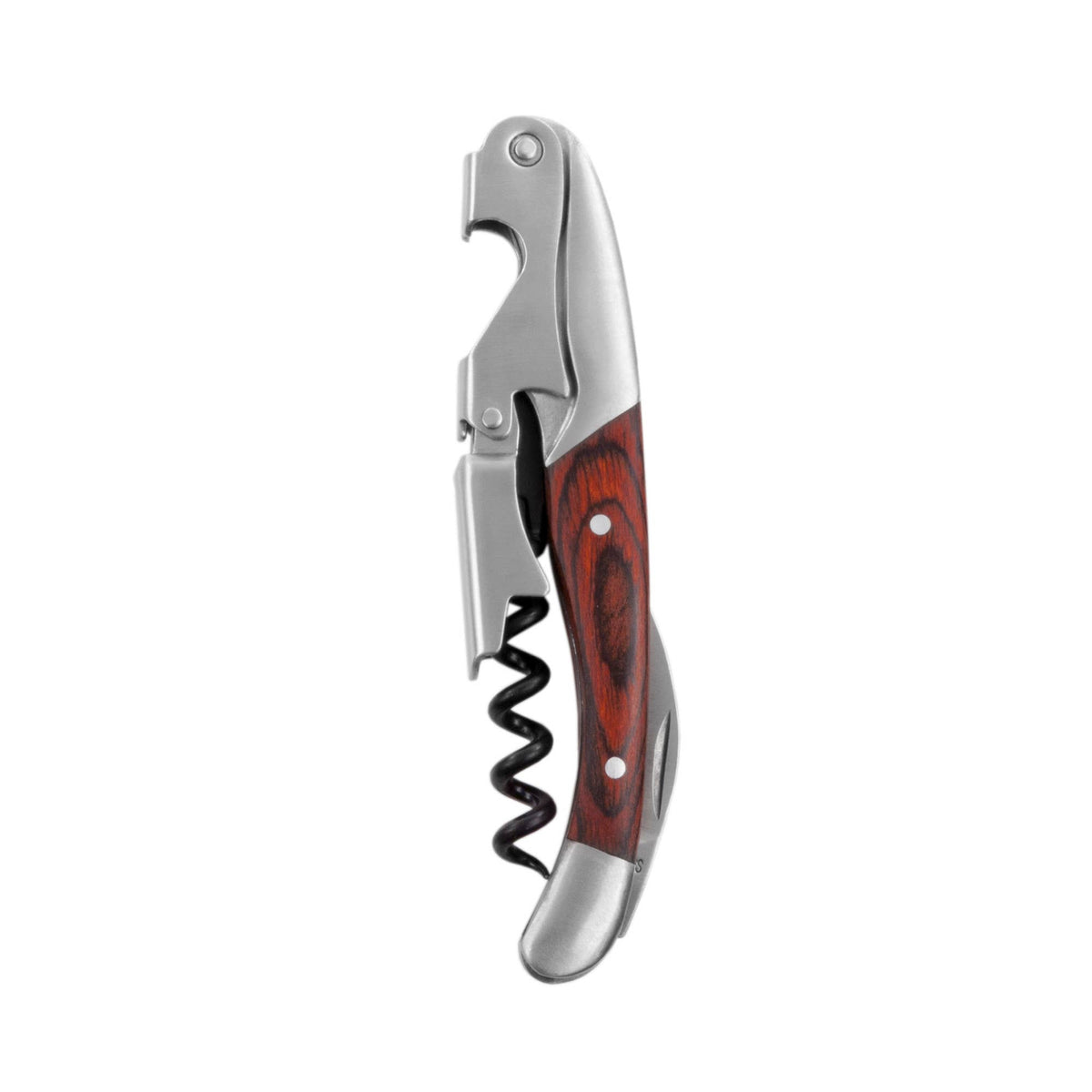 Double Hinged Stainless Steel Corkscrew w Ebony Wood Handle