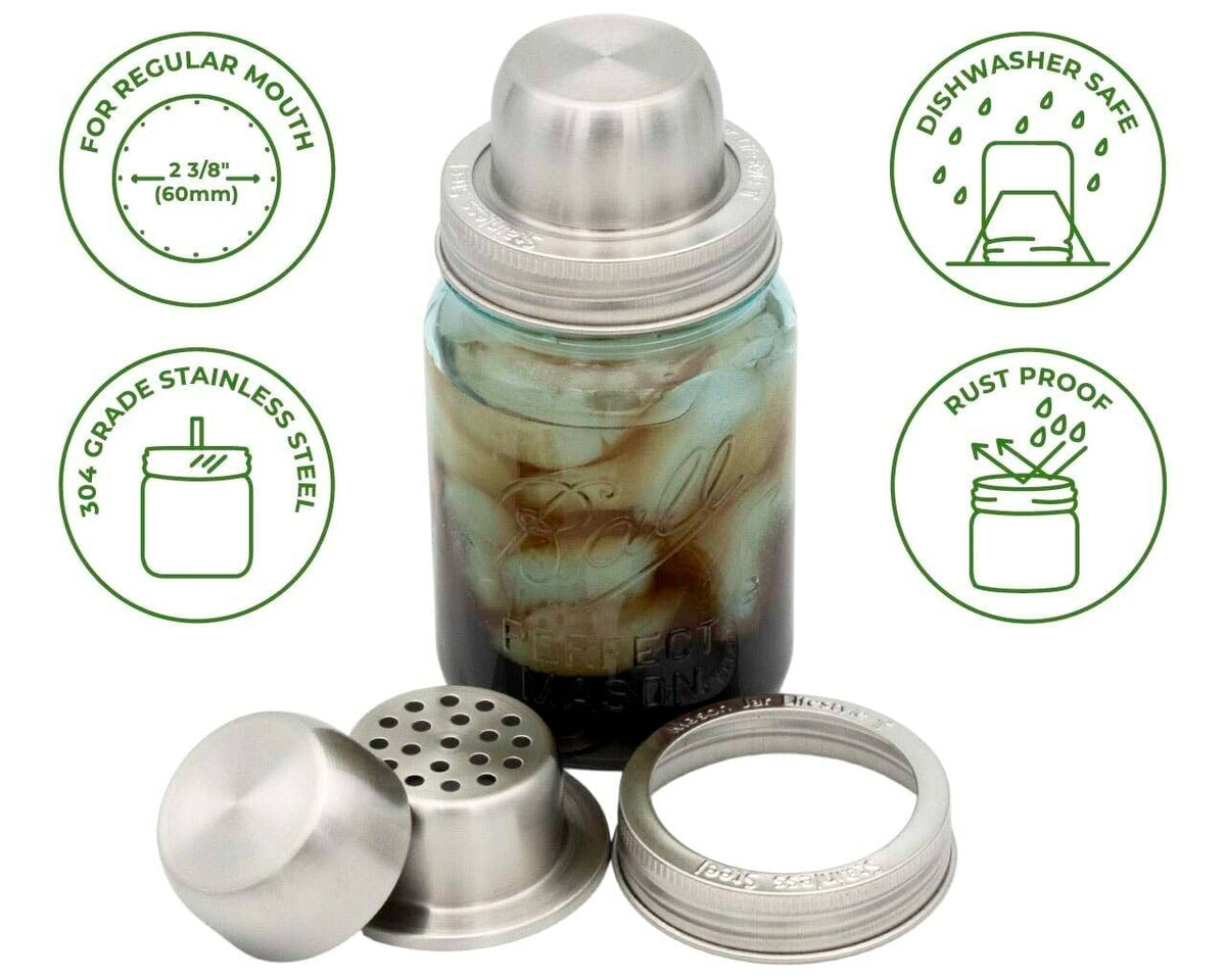 Mason Shaker Cocktail Shaker Lid with Stainless Steel Band