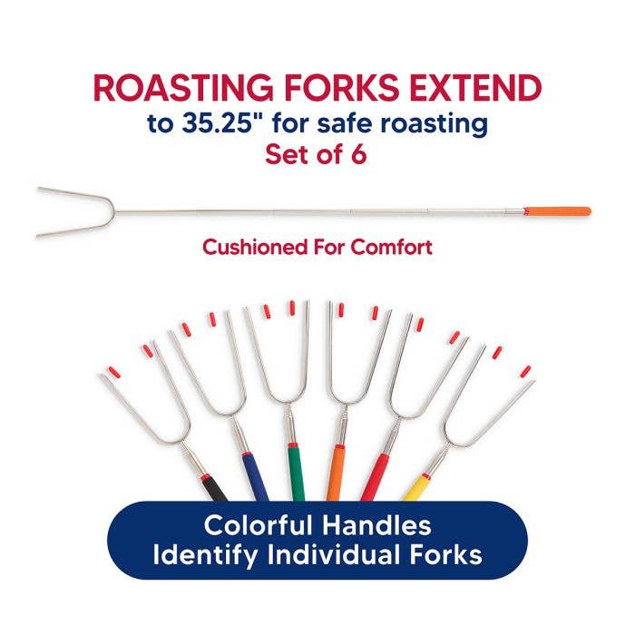 HIC Kitchen Telescoping Roasting Forks, Set Of 6
