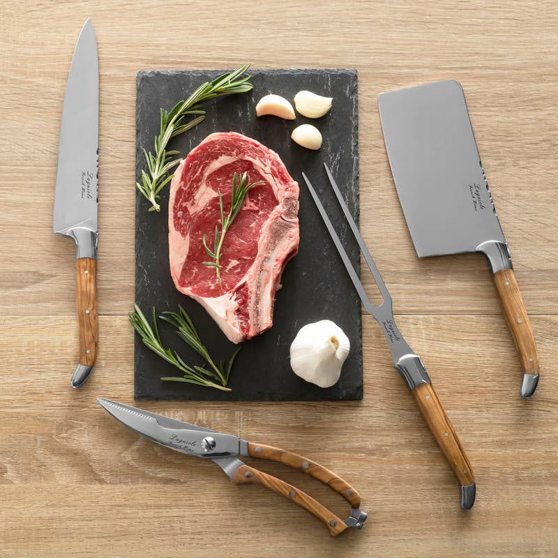 4-Piece Laguiole Chef Knife Set Olive Wood Handles