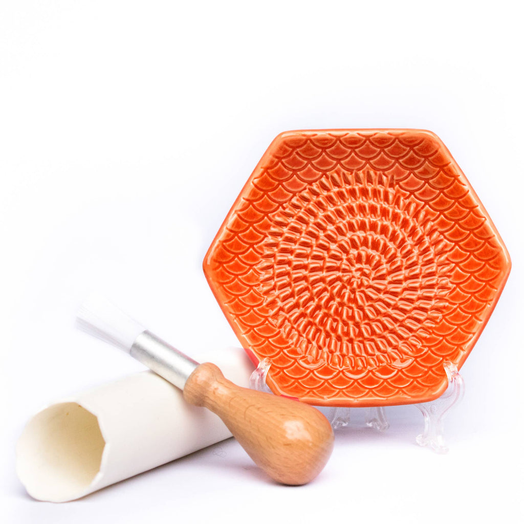 Ceramic Garlic Grater, 3-Piece Set – Orange
