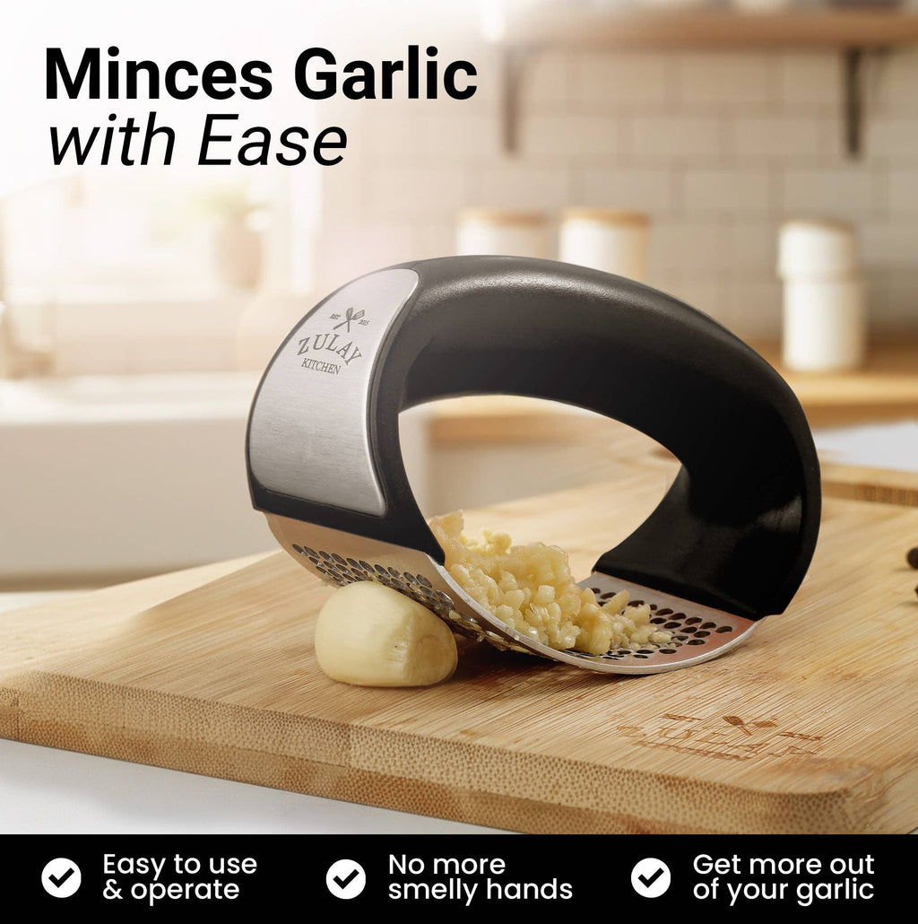 Garlic Press Rocker With Silicone Peeler & Scraper Set