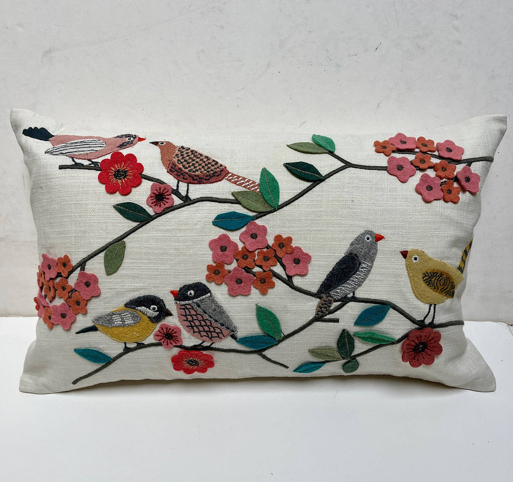 Pillow Applique/Embo 12x20" Bird Flock Multi