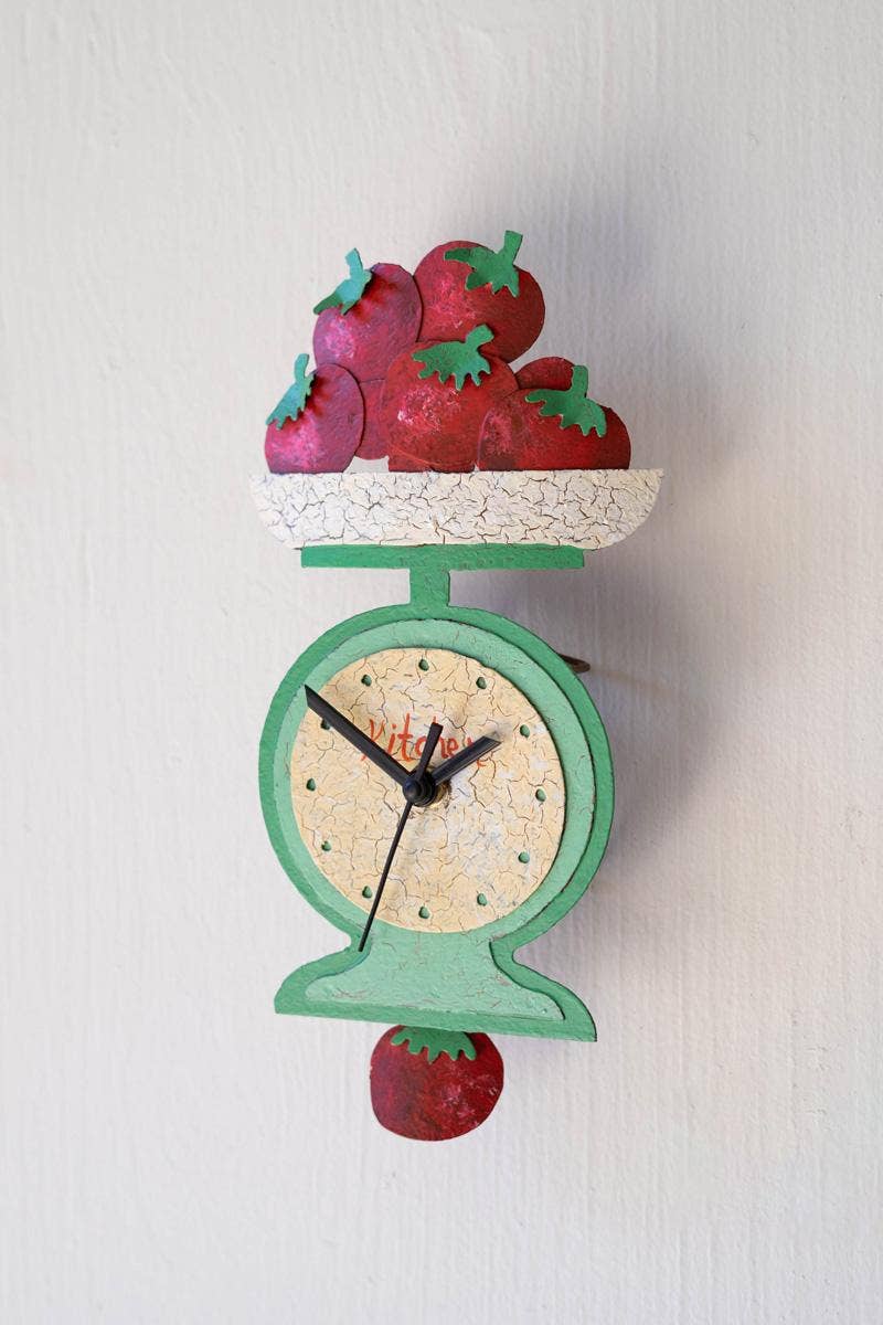HAND PAINTED WALL CLOCK - TOMATOES ON A SCALE