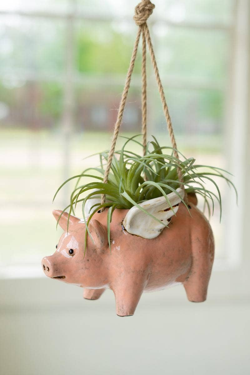 CERAMIC HANGING FLYING PIG PLANTER
