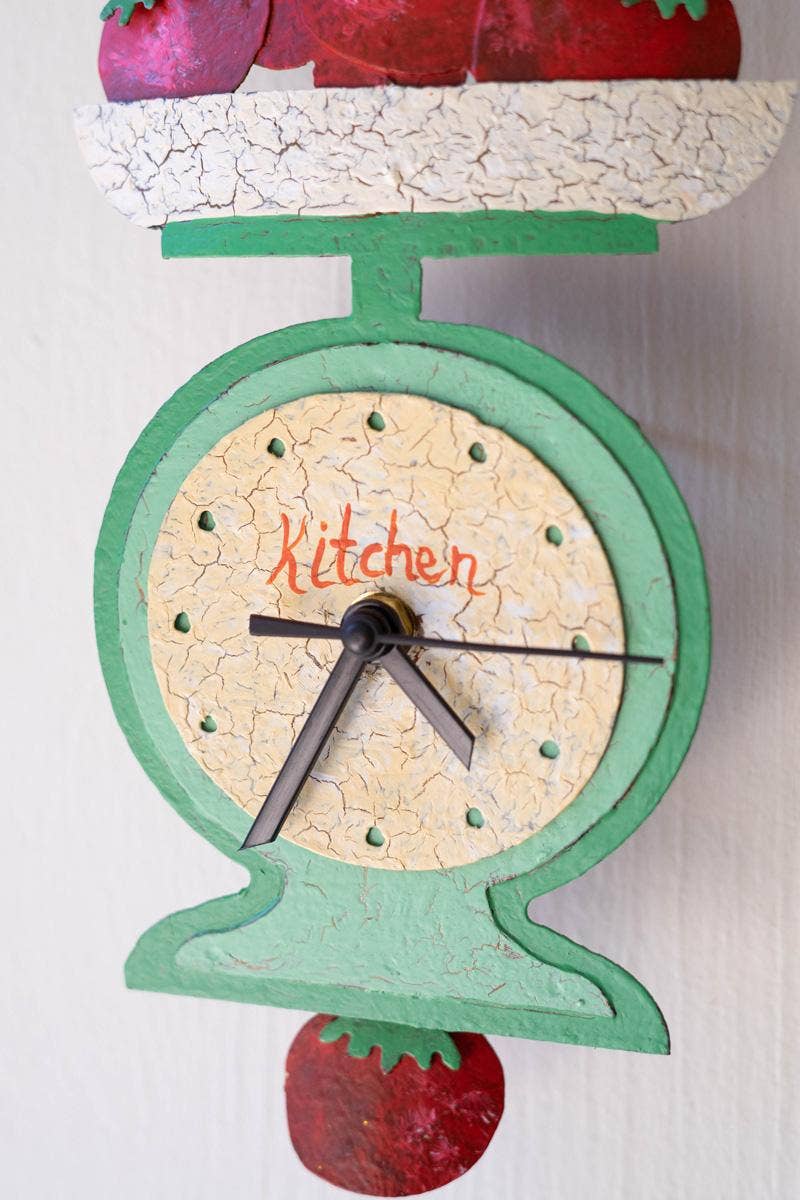 HAND PAINTED WALL CLOCK - TOMATOES ON A SCALE