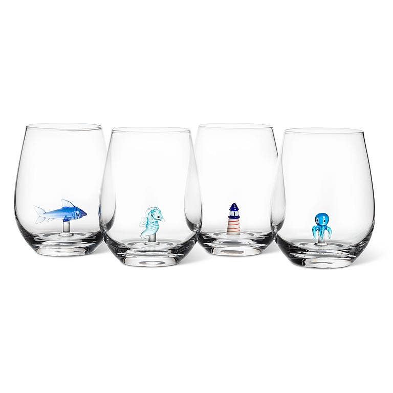 Lighthouse Icon Stemless Wine Glass-4.5"H(20oz)