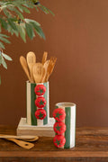 CERAMIC GREEN STRIPED VASE WITH TOMATOES