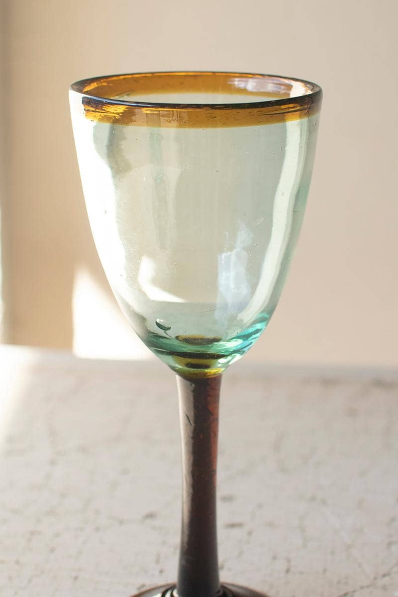 RECYCLED WINE GLASS WITH AMBER RIM
