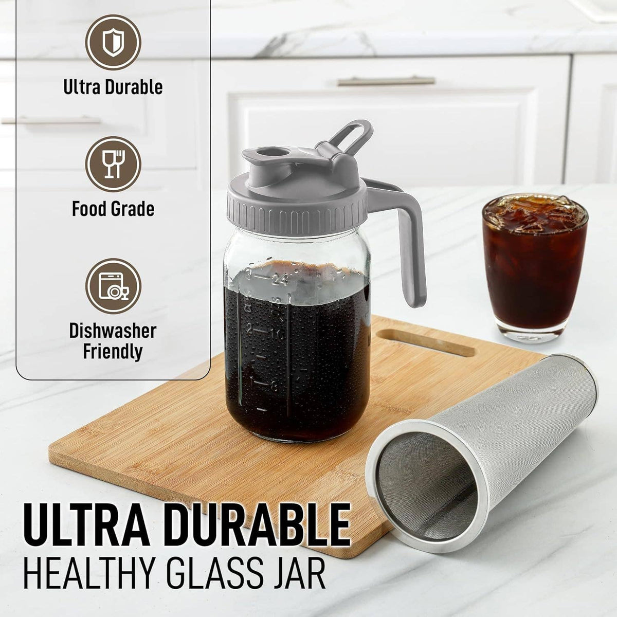 Premium Cold Brew Coffee Maker - 32oz Mason Jar Pitcher