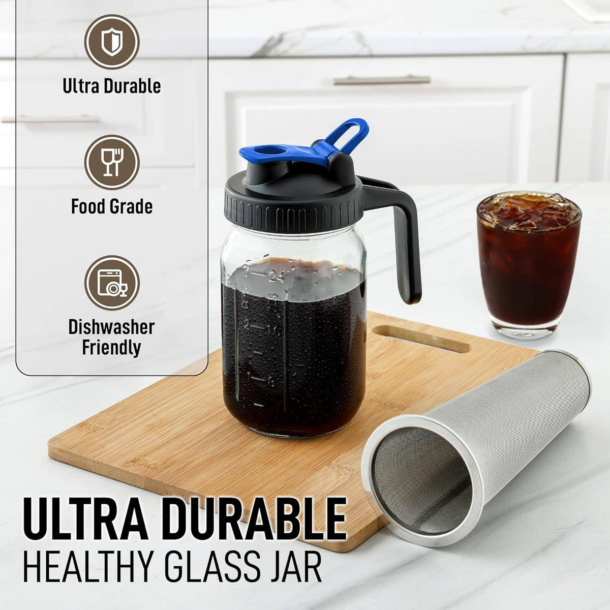 Premium Cold Brew Coffee Maker - 32oz Mason Jar Pitcher