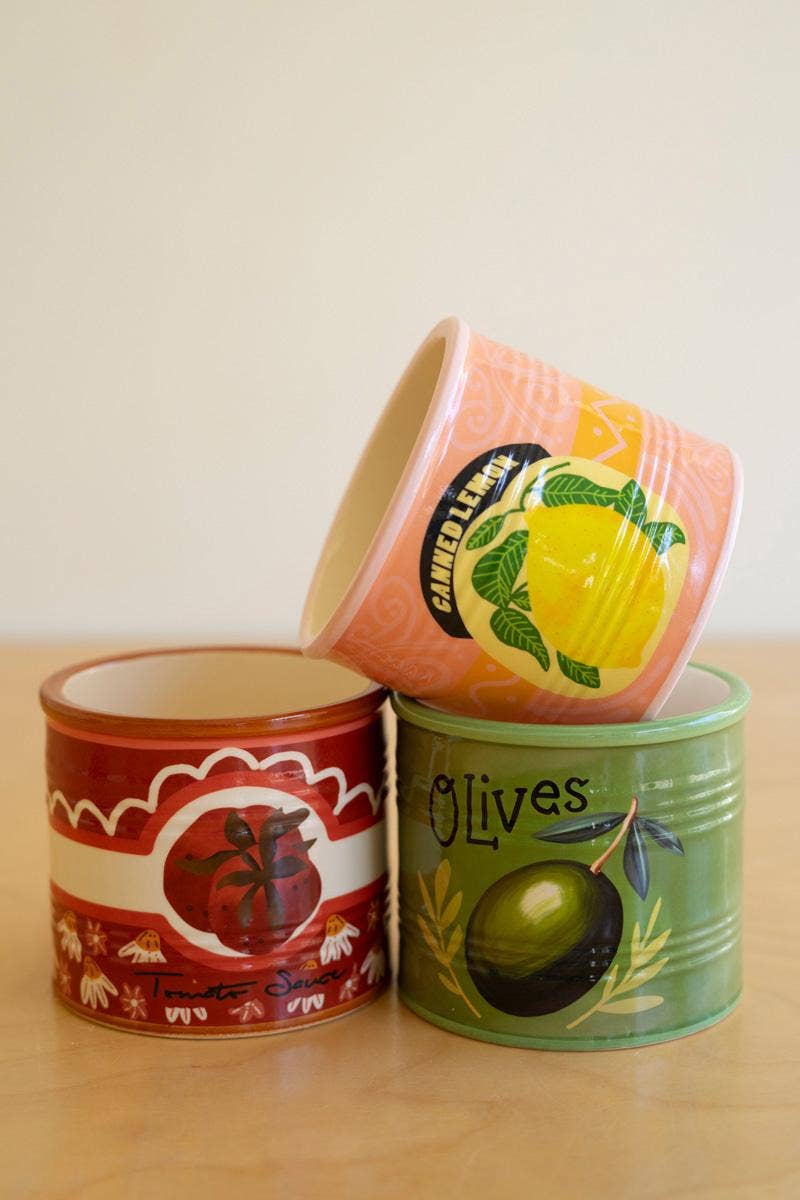 SET OF THREE CERAMIC CANNED GOODS PLANTERS