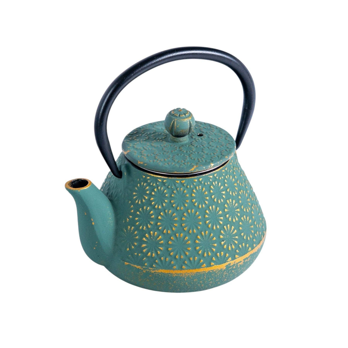 10oz Cast Iron Tea Pot Chrysanthemum Green (1/12)
