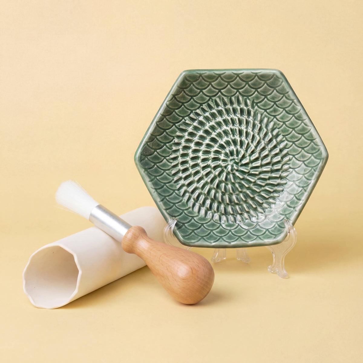 Ceramic Garlic Grater, 3-Piece Set – Sage