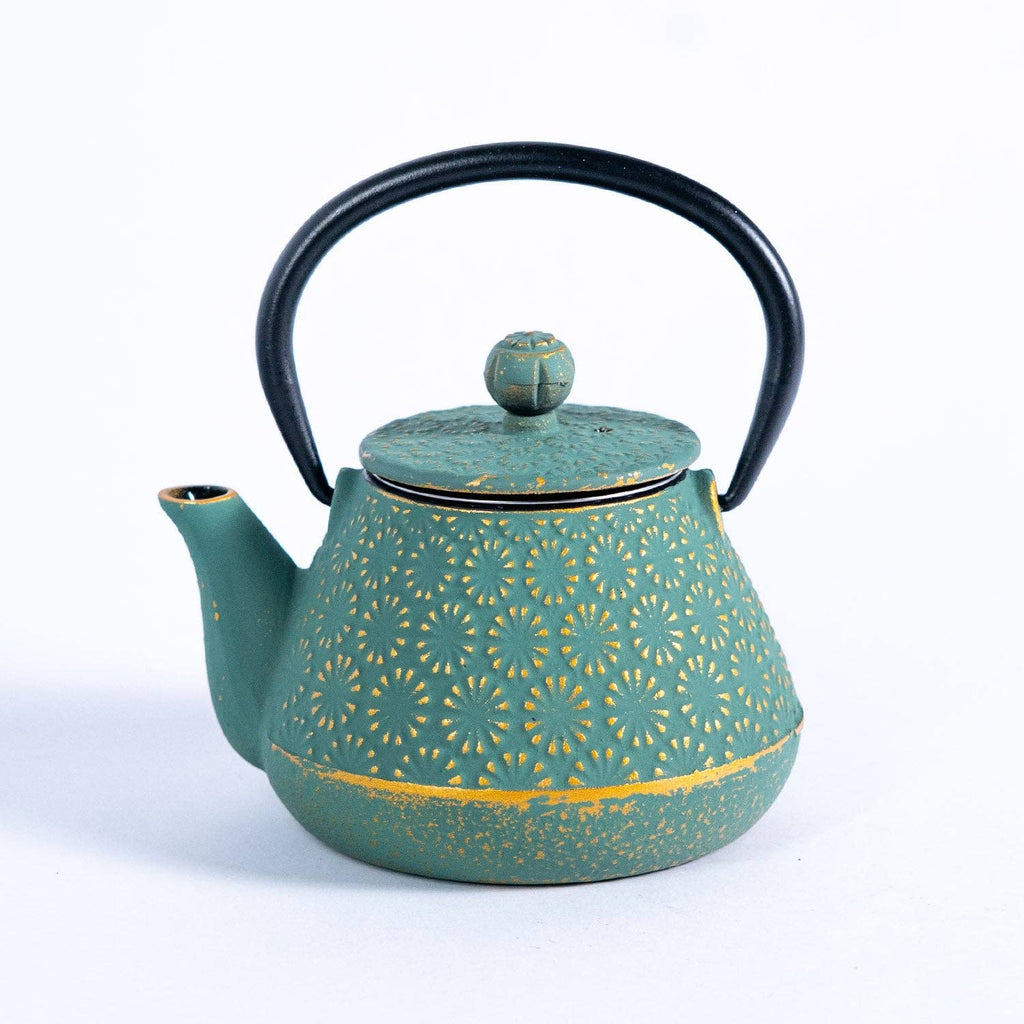 10oz Cast Iron Tea Pot Chrysanthemum Green (1/12)