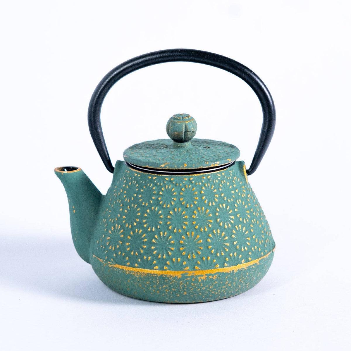 10oz Cast Iron Tea Pot Chrysanthemum Green (1/12)