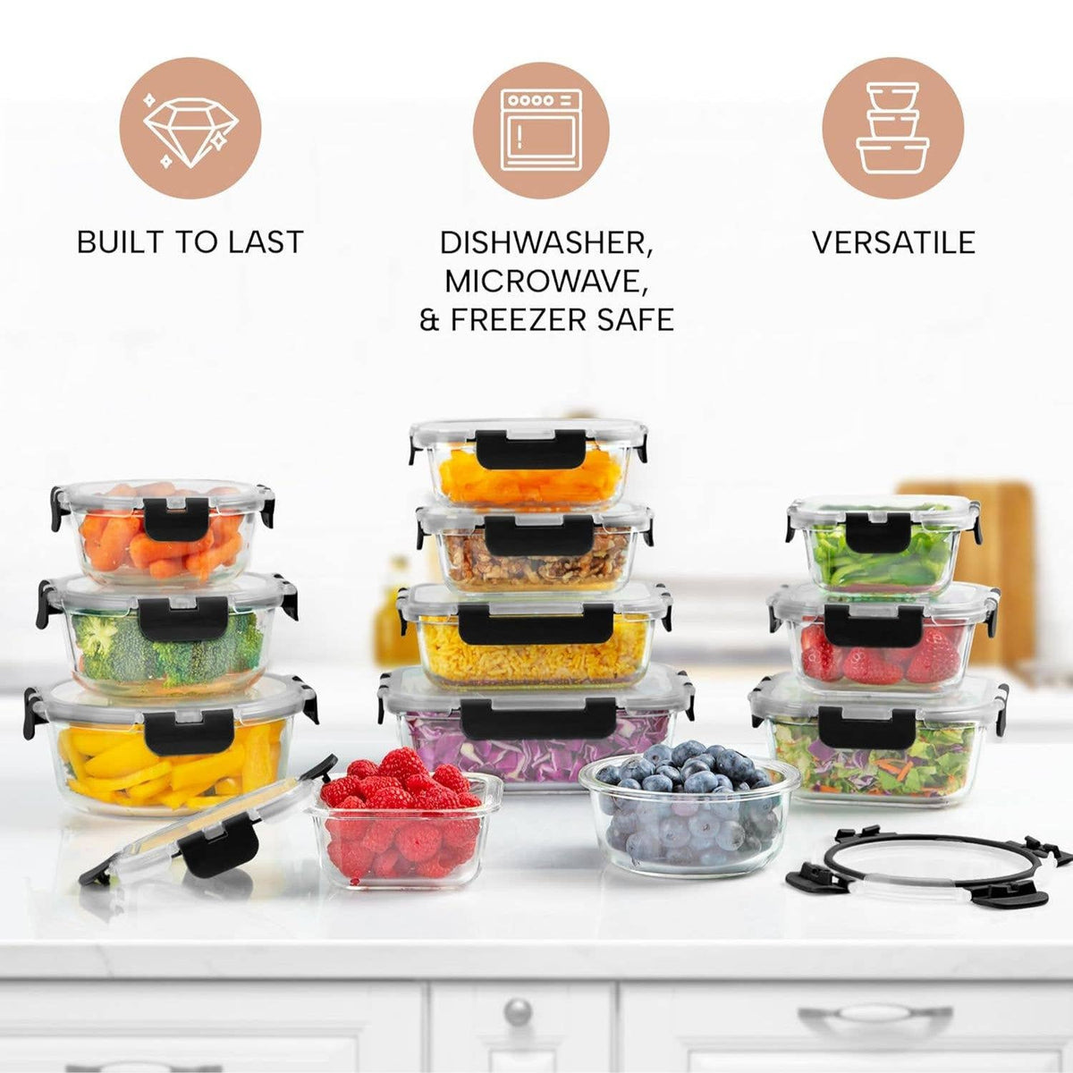 Glass Meal Prep Containers with Lids – 12 Pack