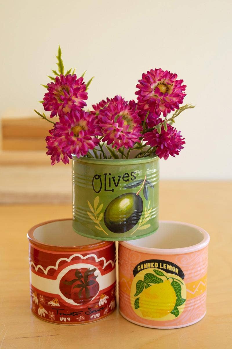 SET OF THREE CERAMIC CANNED GOODS PLANTERS