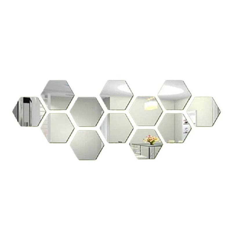 Hexagon Mirror Wall Sticker 12-Piece Set