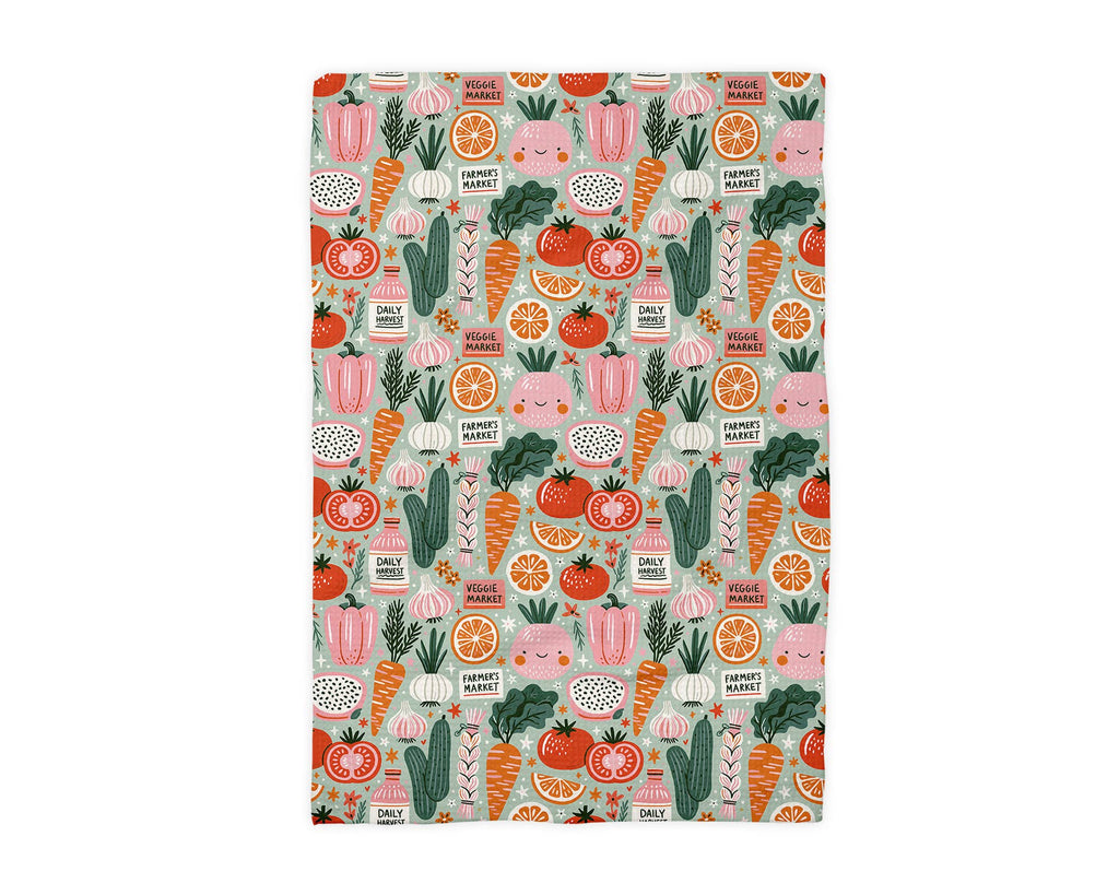 Vegetable Farmers Market Retro Waffle Weave Kitchen Towel
