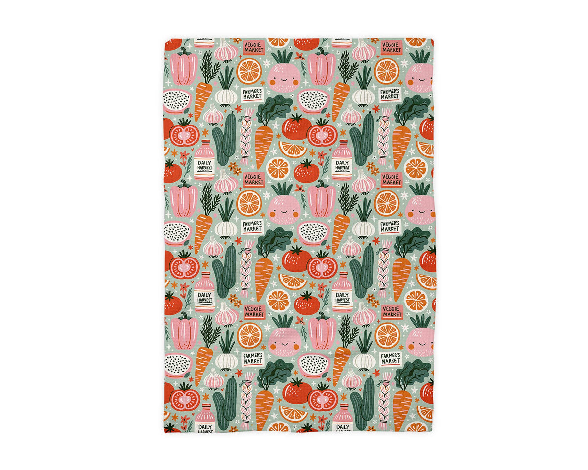 Vegetable Farmers Market Retro Waffle Weave Kitchen Towel