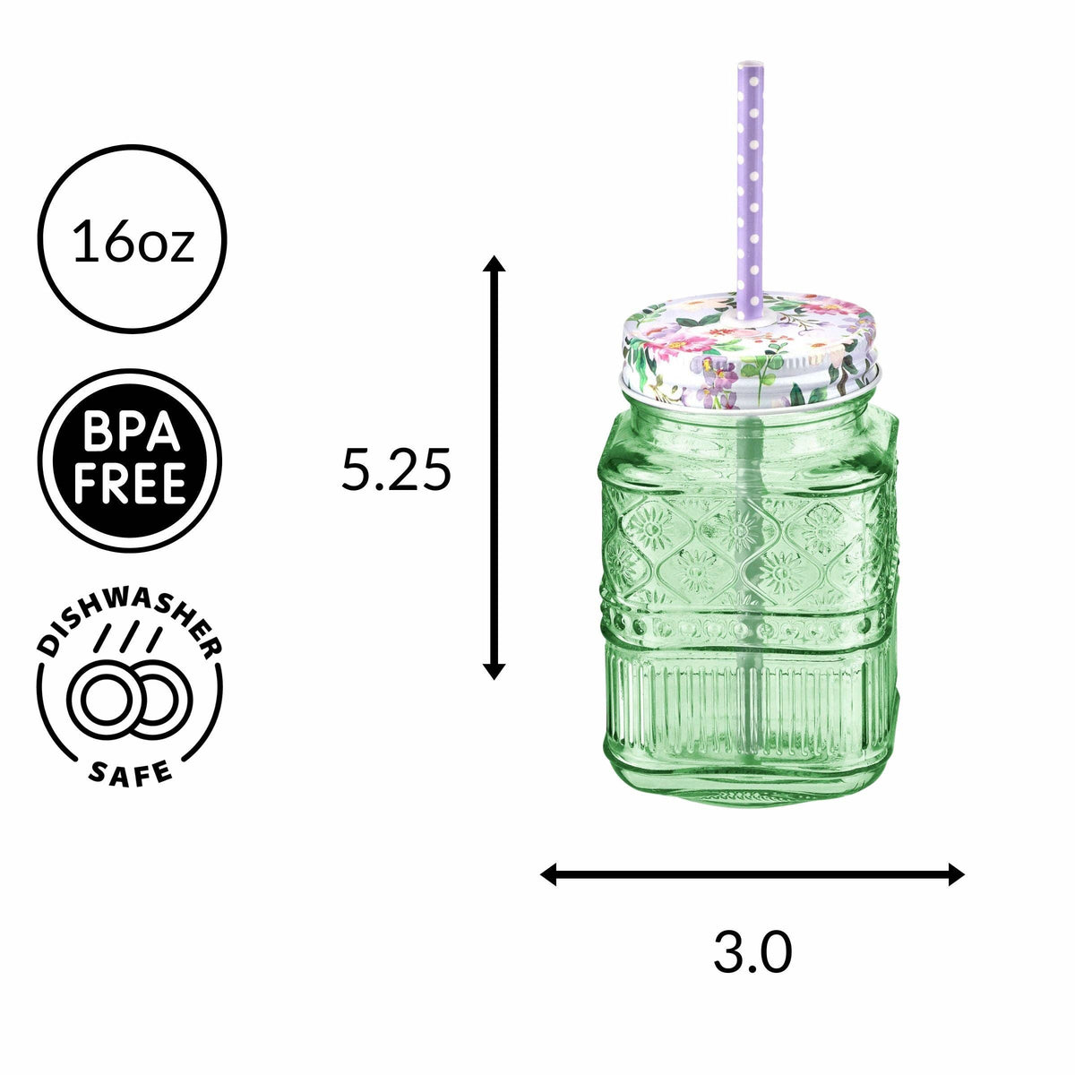 Claro Green Mason Jar, Set of 2