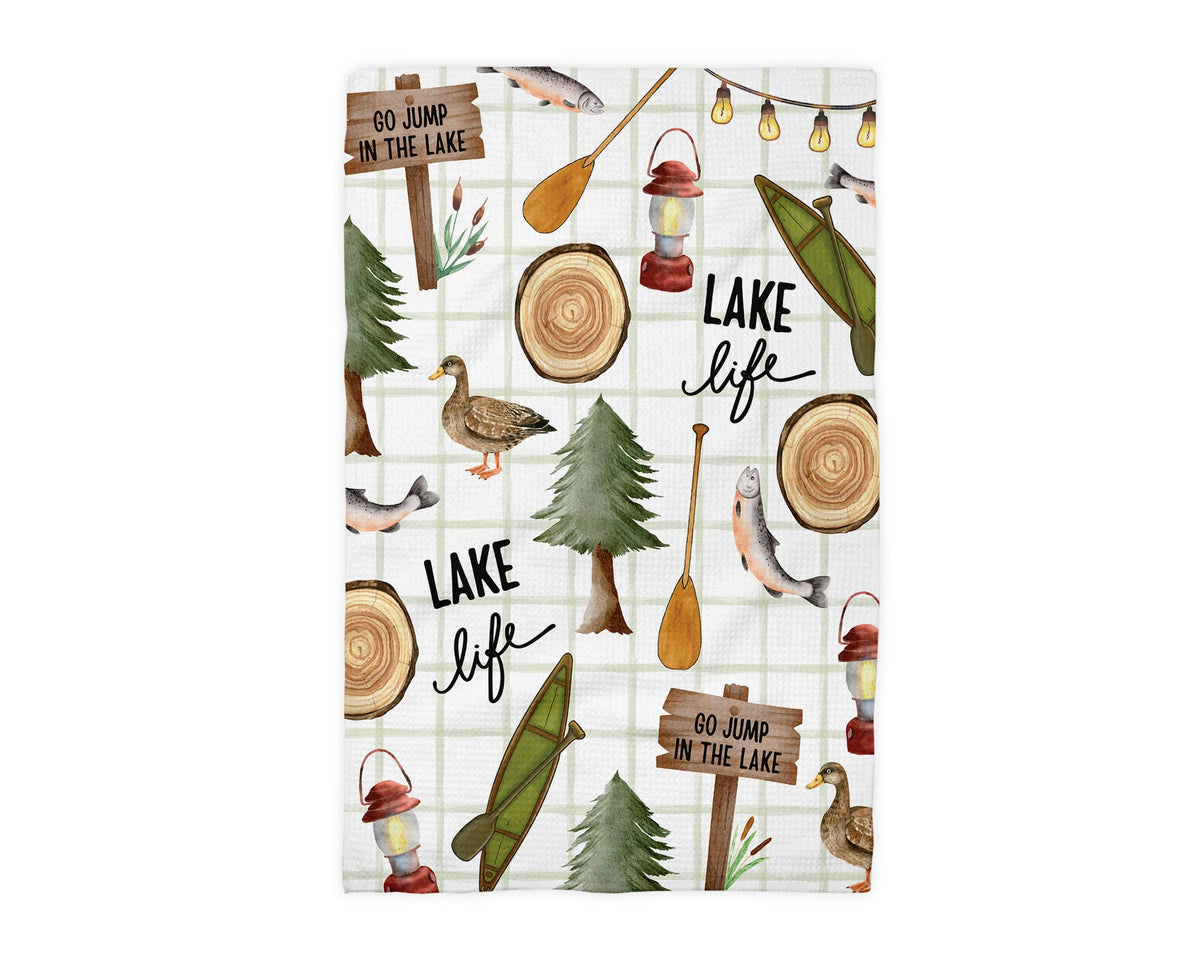 Lake Life Kitchen Towel Mountain Cabin Kayak Camp Boat Dock