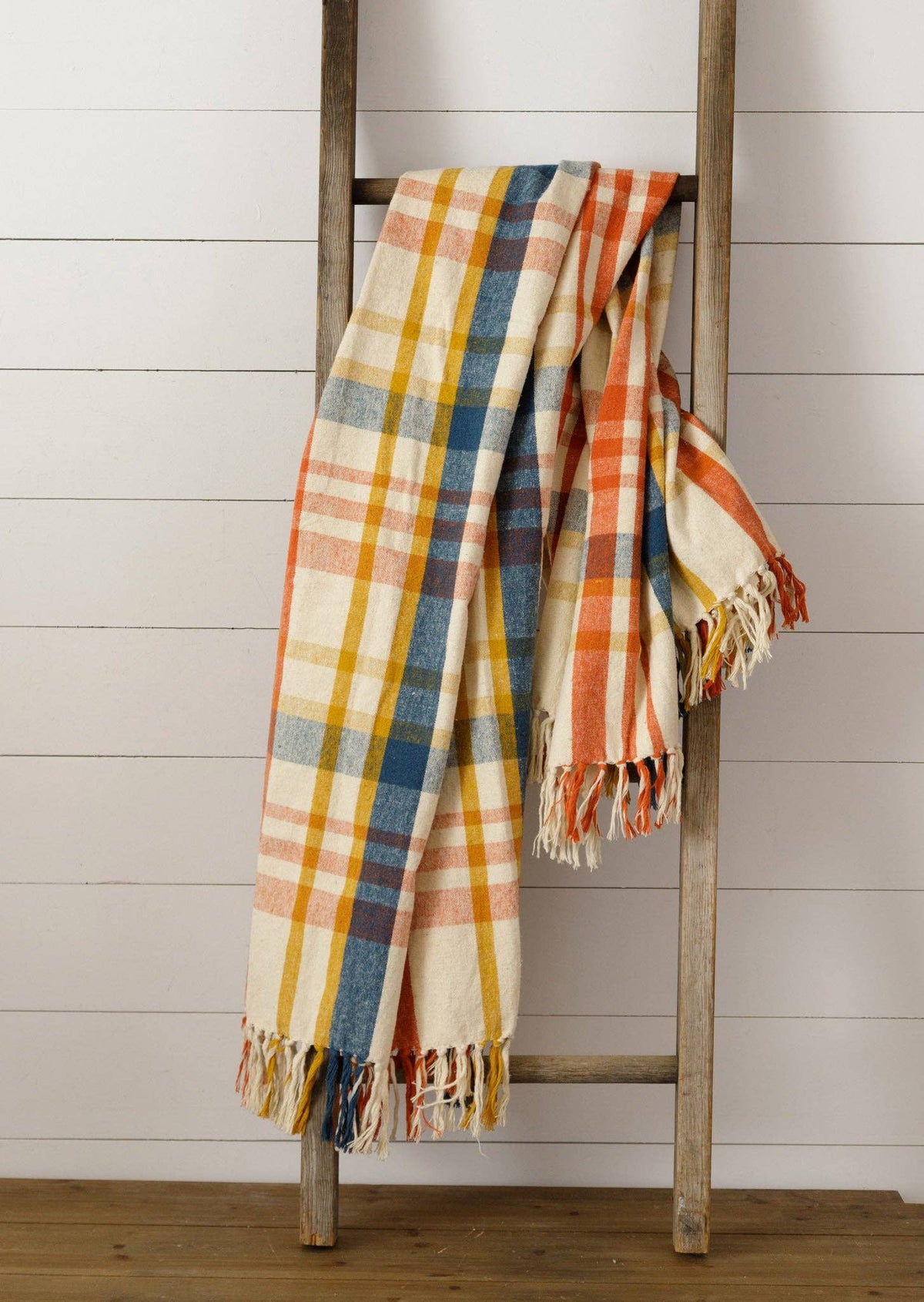 Brushed Cotton Flannel Throw - Navy, Rust, Mustard (PC)