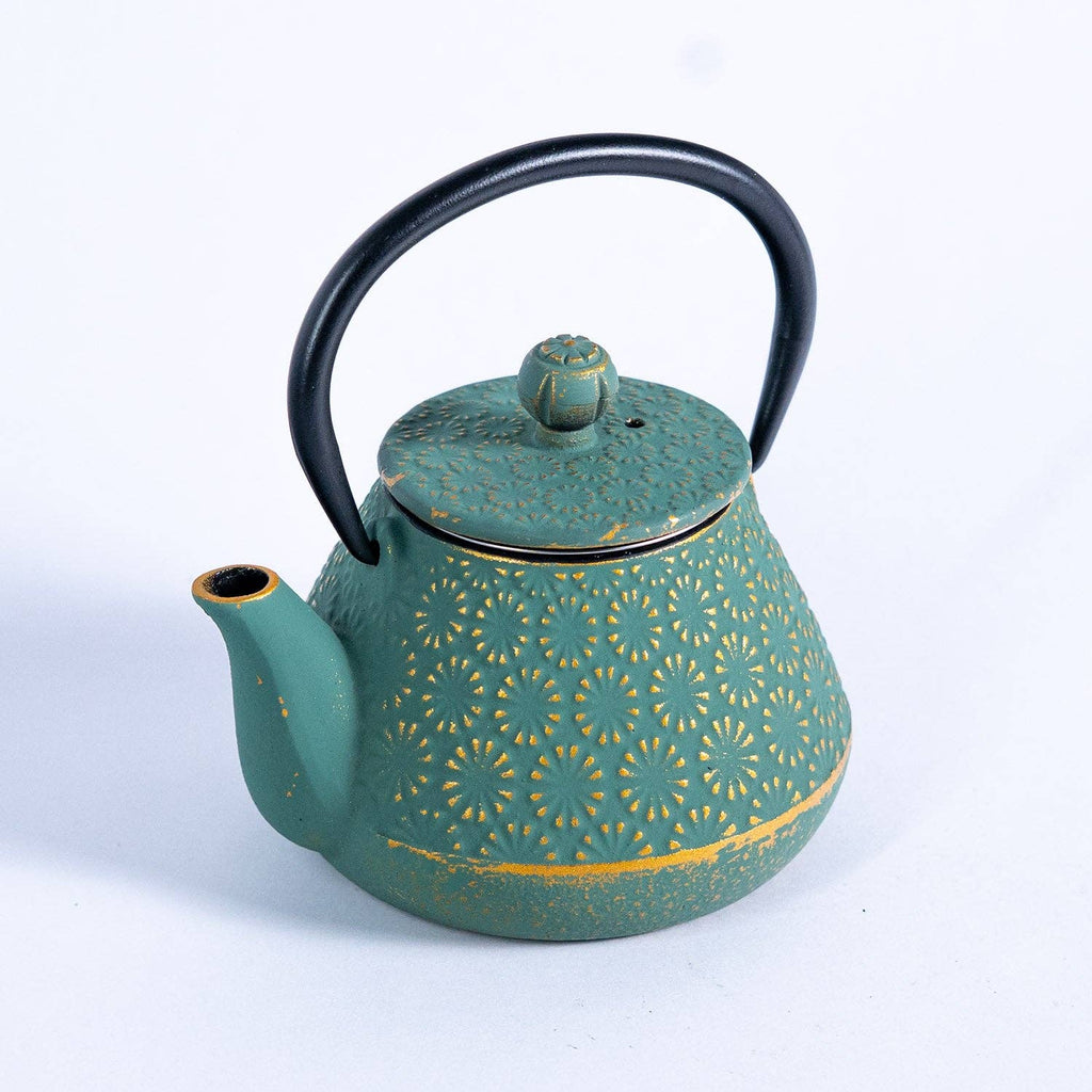 10oz Cast Iron Tea Pot Chrysanthemum Green (1/12)