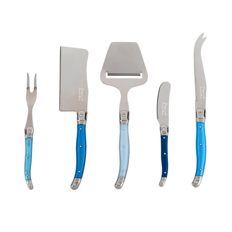 Laguiole 5 Piece Cheese Knife, Fork & Slicer Set, Blues