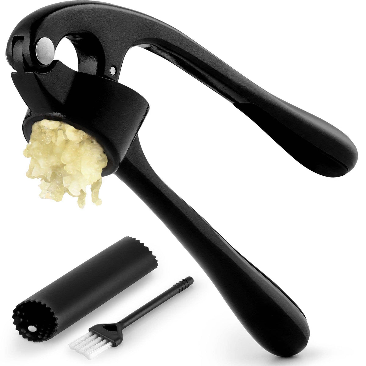 Garlic Press with Silicone Peeler and Brush