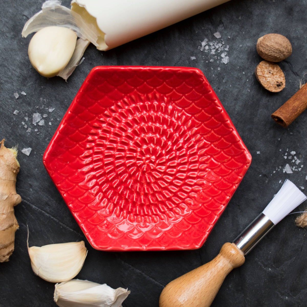 Ceramic Garlic Grater, 3-Piece Set – Red