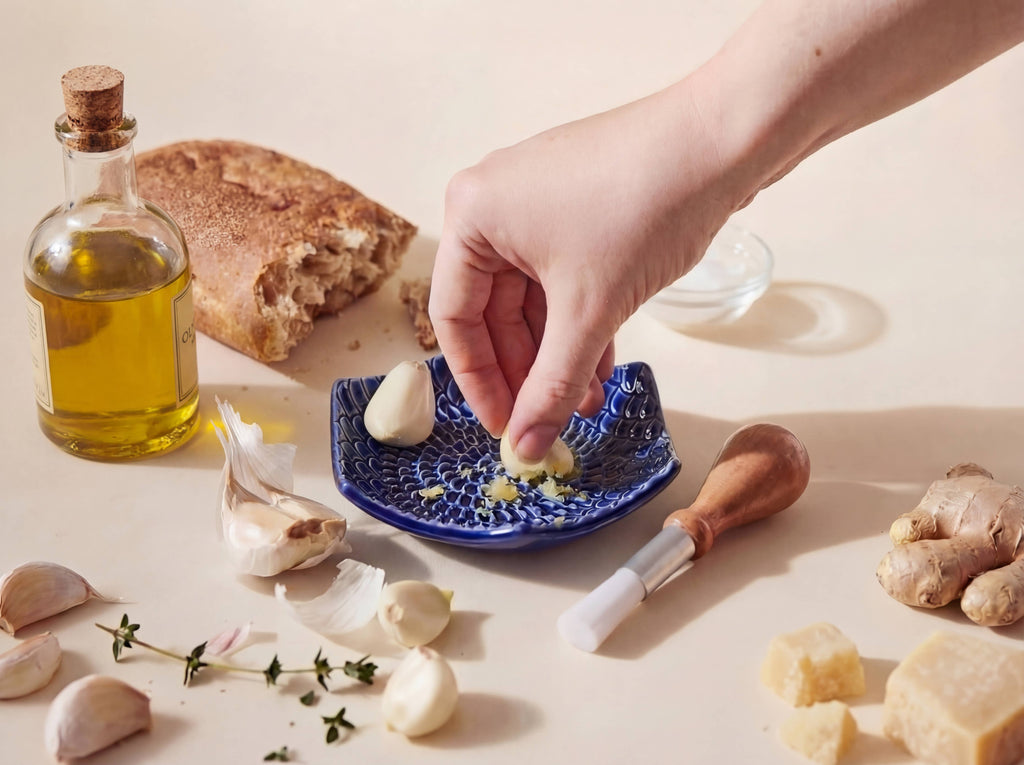 Ceramic Garlic Grater, 3-Piece Set – Blue