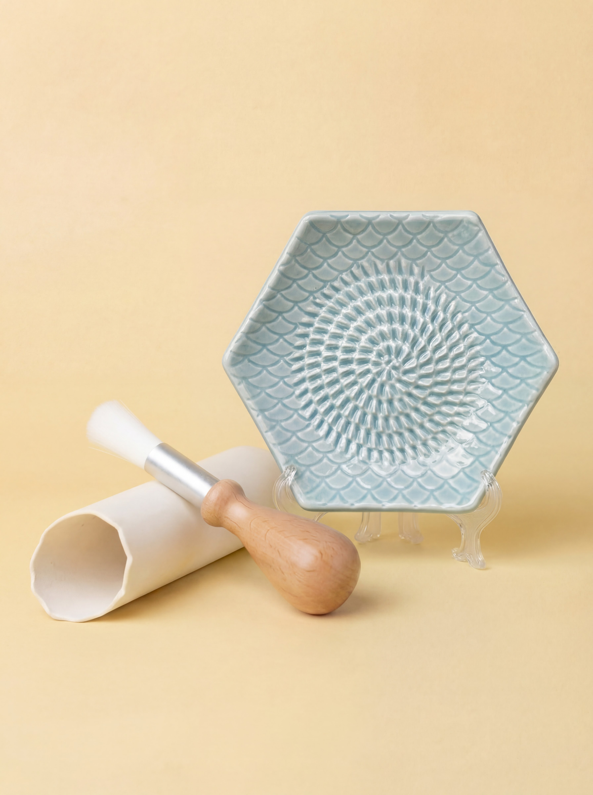 Ceramic Garlic Grater, 3-Piece Set - Turquoise
