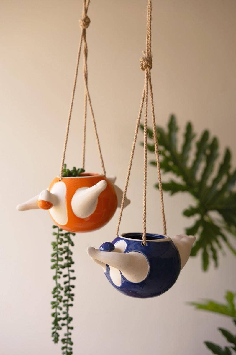 SET OF TWO HANGING CERAMIC SWIMMERS PLANTERS - ONE EACH