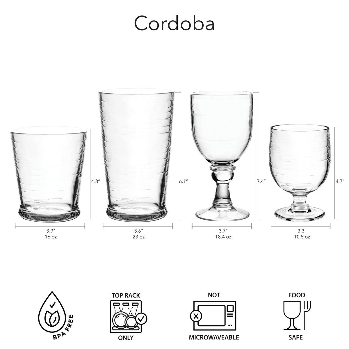 Cordoba Clear Shatterproof Plastic Drinkware Collection