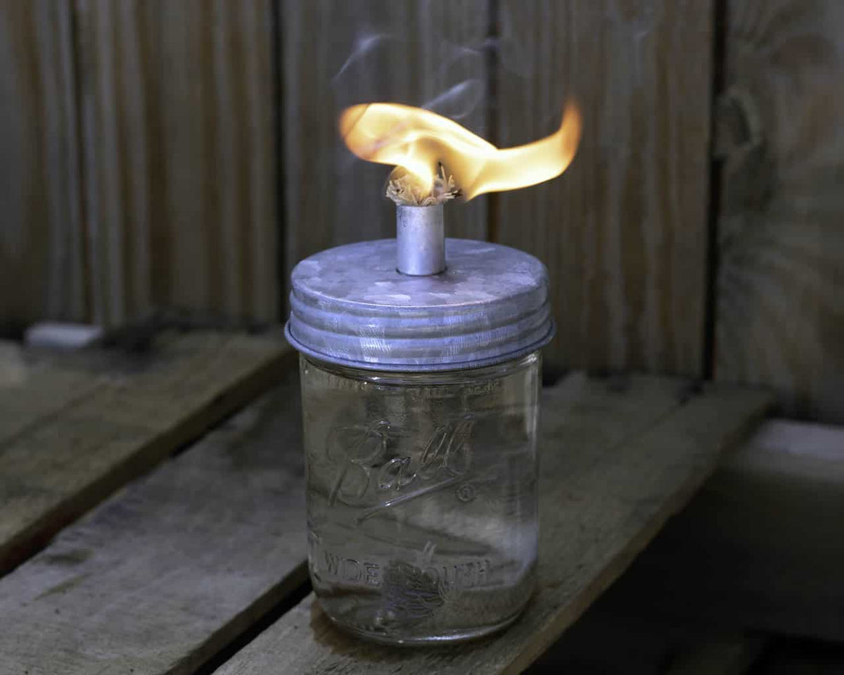Tiki Torch Oil Lamp Lid in Galvanized Metal for Mason Jars