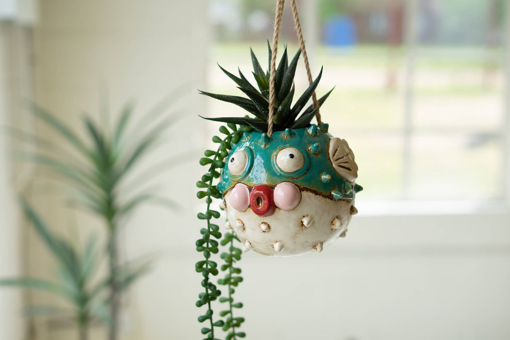CERAMIC HANGING BLOWFISH PLANTER