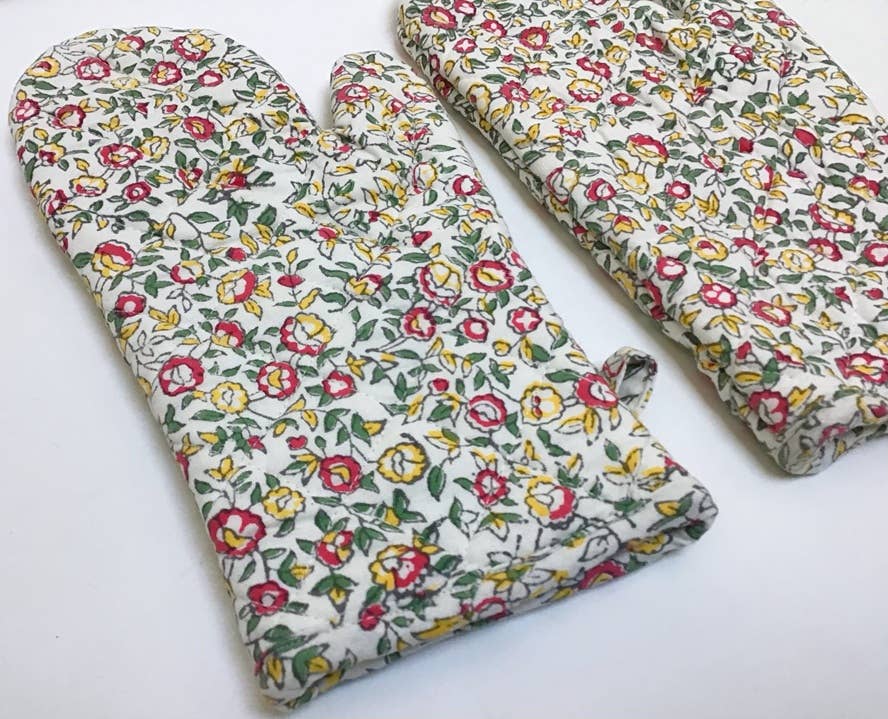 Oven Mitts Pair Cornwall Yellow/pink