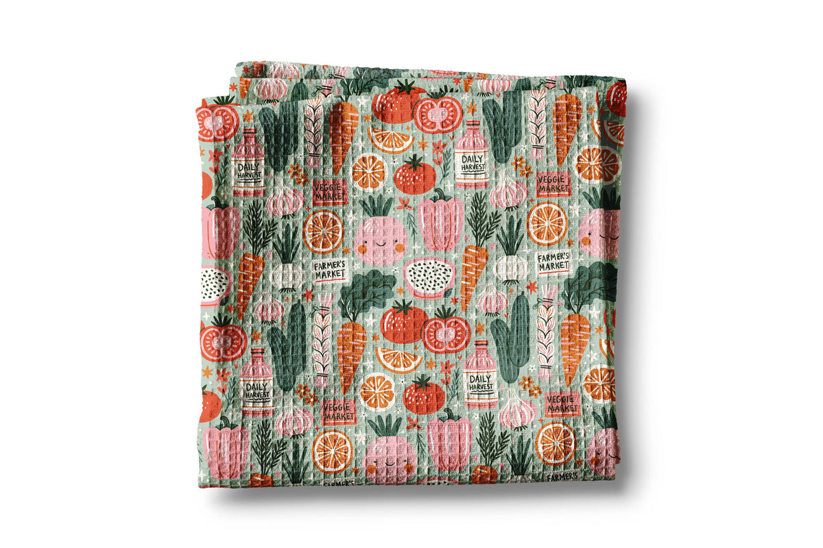 Vegetable Farmers Market Retro Waffle Weave Kitchen Towel