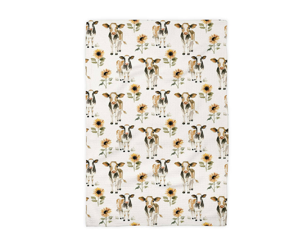 Cow Sunflower Dairy Homestead Farmhouse Kitchen Towel Waffle