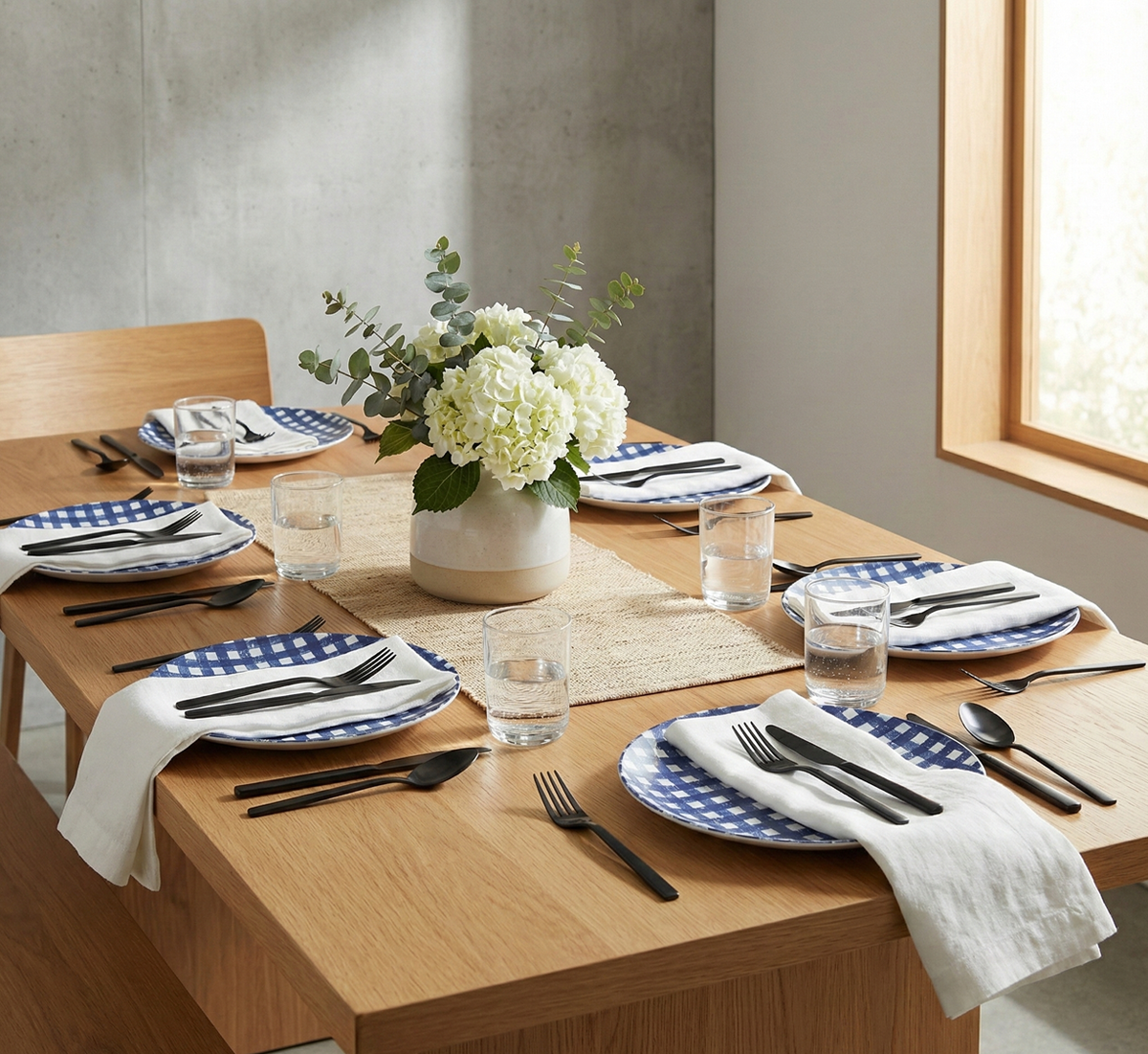 Navy Gingham Melamine Dinner Plates, 4 pc set