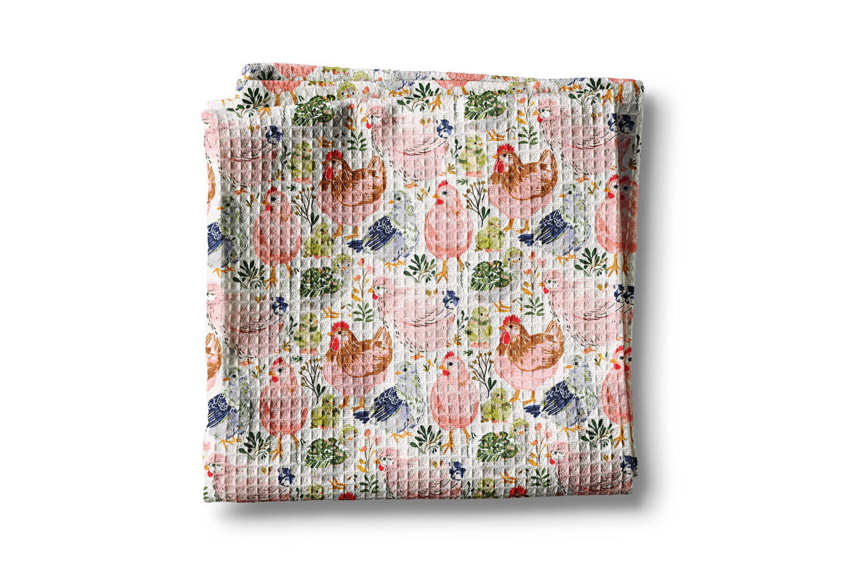 Chicken Chick Colorful Farm Garden Coop Floral Kitchen Towel