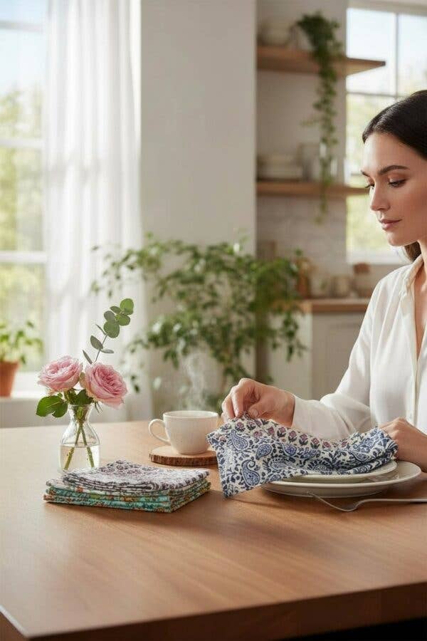 Cotton Napkin Set Dining Table Linen Collection Indian Textile Block Print Floral Pattern Colorful Design Mix and Match