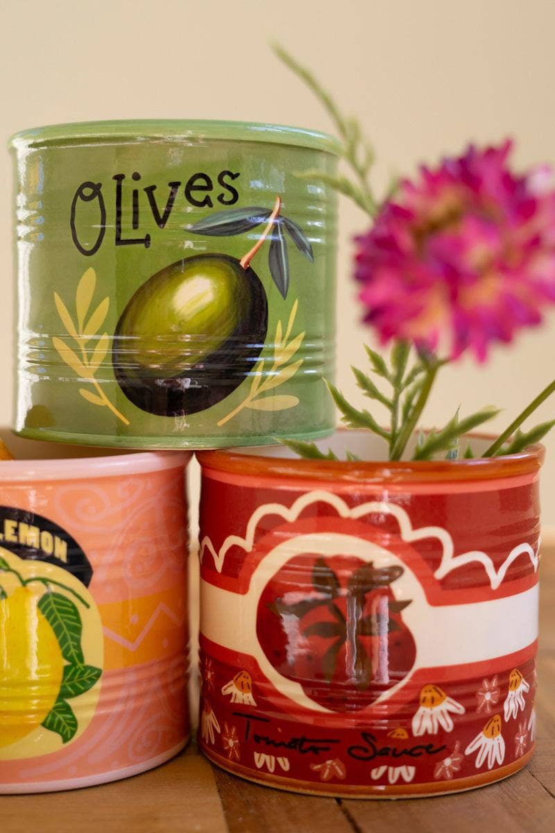 SET OF THREE CERAMIC CANNED GOODS PLANTERS