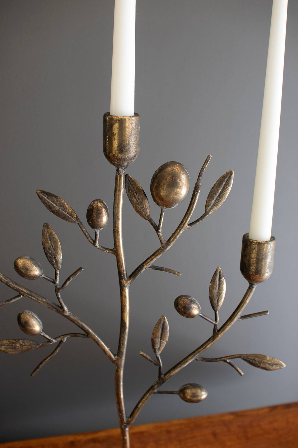 ANTIQUE BRASS FRUIT TREE TAPER  CANDELABRA