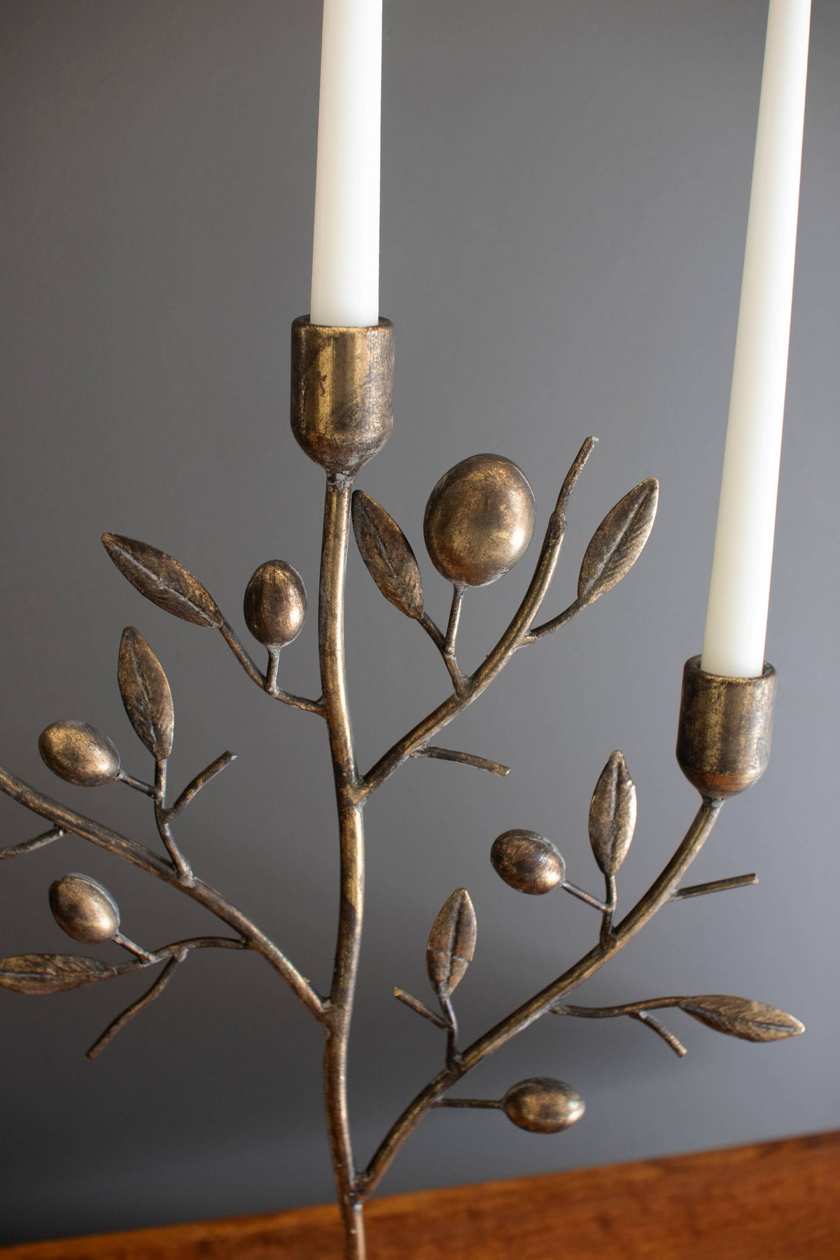 ANTIQUE BRASS FRUIT TREE TAPER  CANDELABRA